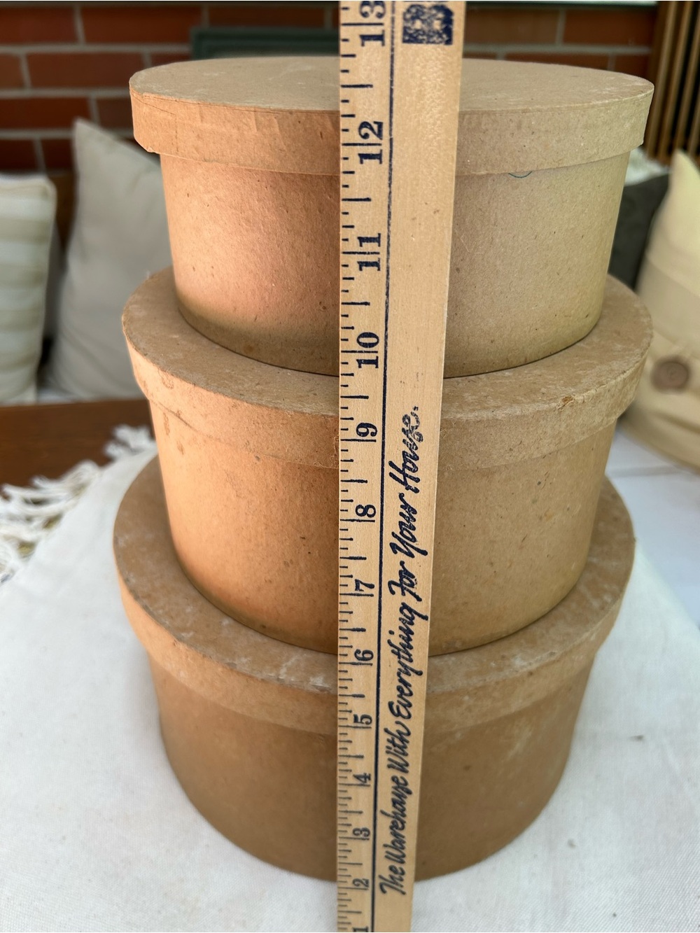 Set/3 Nesting Round Paper Mache Storage Boxes-Natural Brown/ready to paint/paper